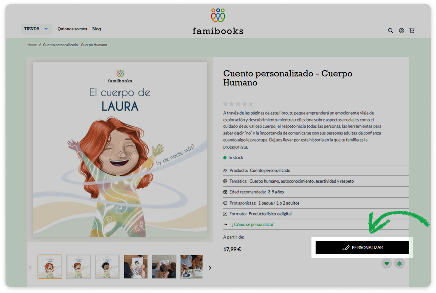 Paso 2 para personalizar un cuento en famibooks.