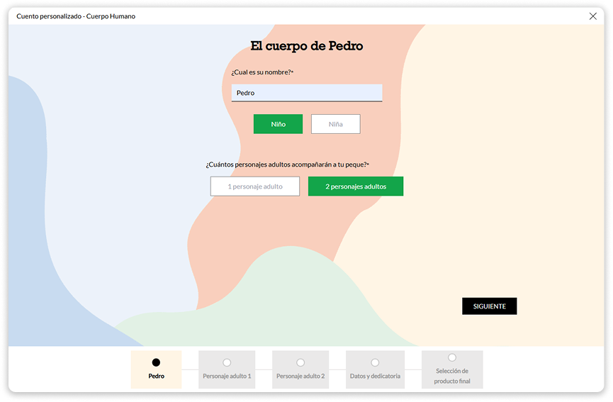 Paso 3 para personalizar un cuento en famibooks.