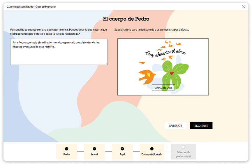 Paso 5 para personalizar un cuento en famibooks.